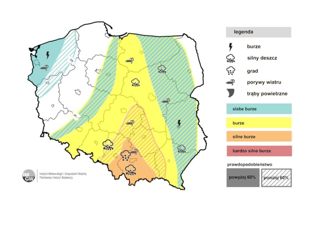 intensywne burze i groźna pogoda w kraju. Nowe prognozy iMGW-PIB