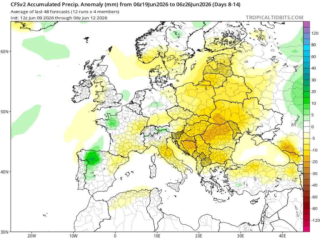ujemna anomalia opadów w prognozach pogody. Upał w kraju według ECMWF