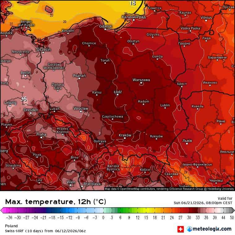 wysoka temperatura i 36 st.C prognozach pogody