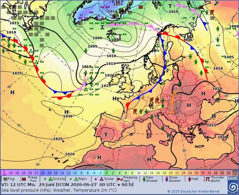 Pogoda na 5 dni. Sytuacja synoptyczna poniedziałek 29 czerwca