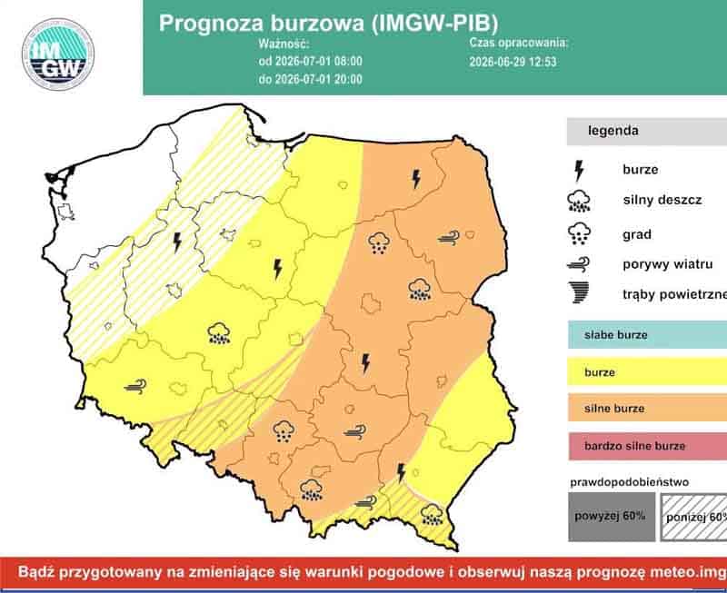 Burze i nawałnice. Upał zostanie gwałtownie wypchnięty na wschód