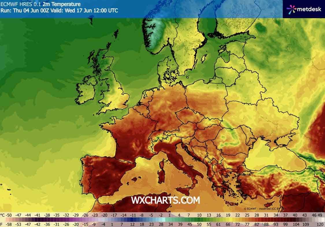 Upał rozleje się po większej powierzchni Europy