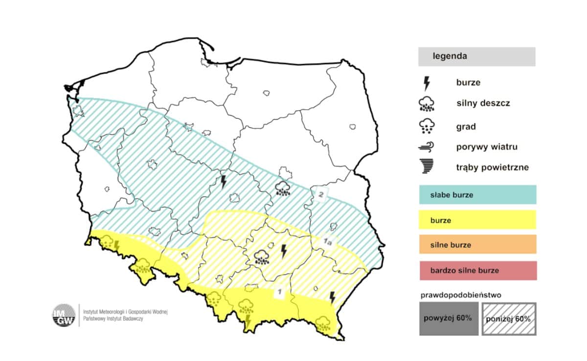 burz w kraju prognozowane przez IMGW-PIB 