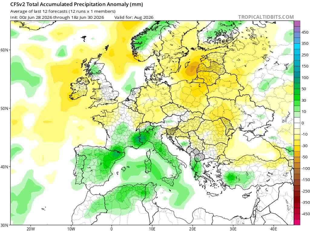 duża zmiana w regionie i opady ujemne 