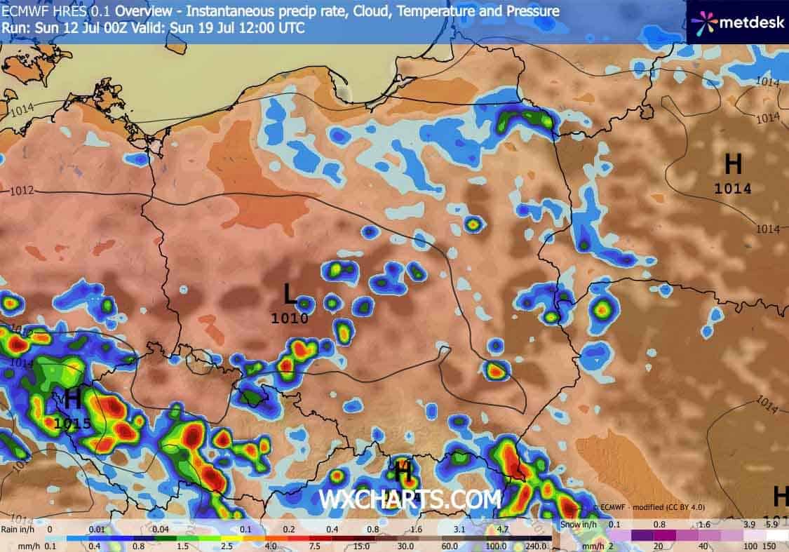 Opady przez tydzień w Polsce