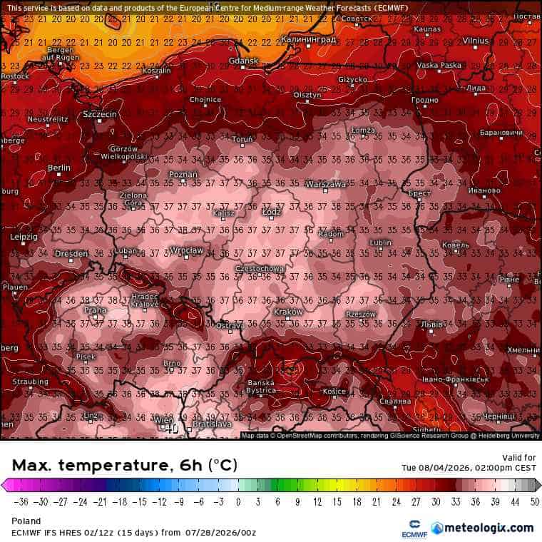 duża dodatnia anomalia termiczna. Nowe prognozy ECMWF