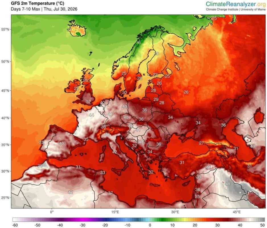 silny upał w prognozach GFS
