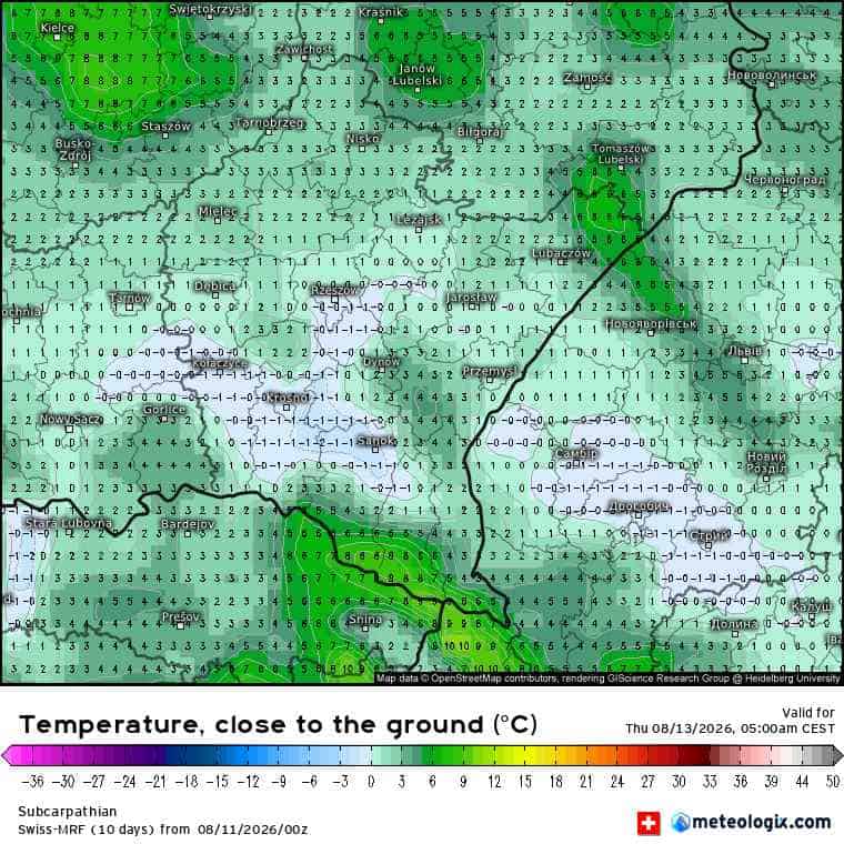 ujemna temperatura i mróz przy gruncie