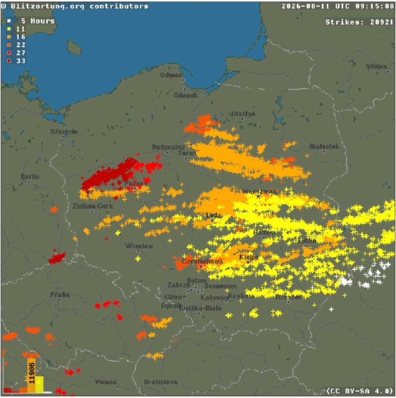 silne burze i aktywne elektrycznie ubiegłej doby