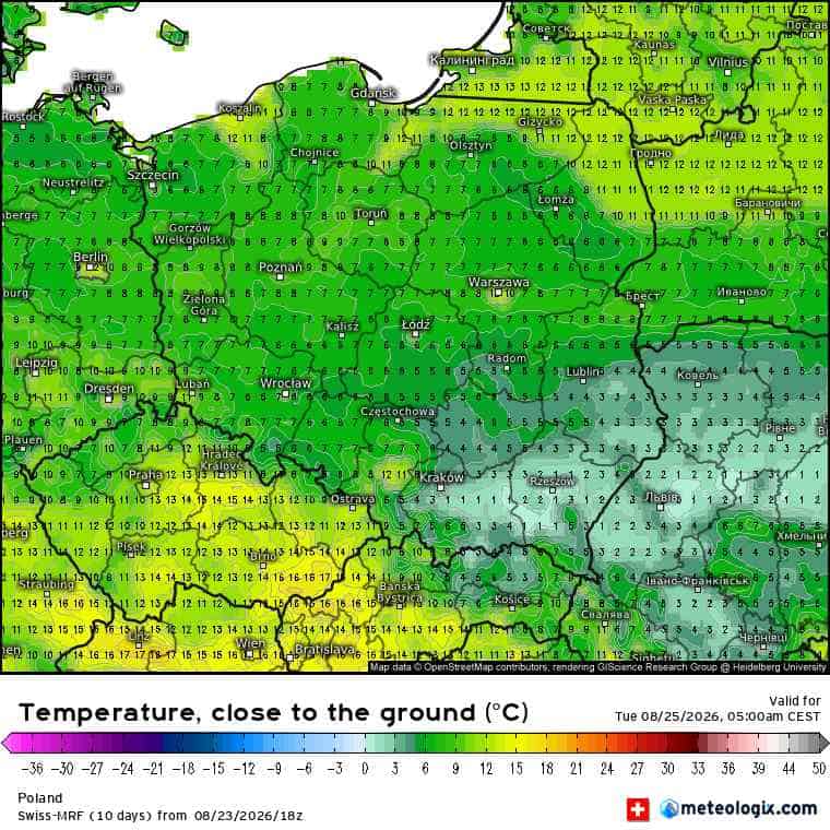 zimna noc przy gruncie i mróz możliwy