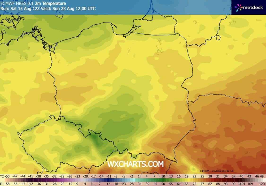 Prognoza temperatury na przyszły weekend