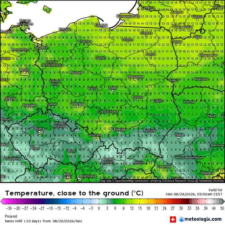 niskie temperatury w prognozach SWISS-MRF