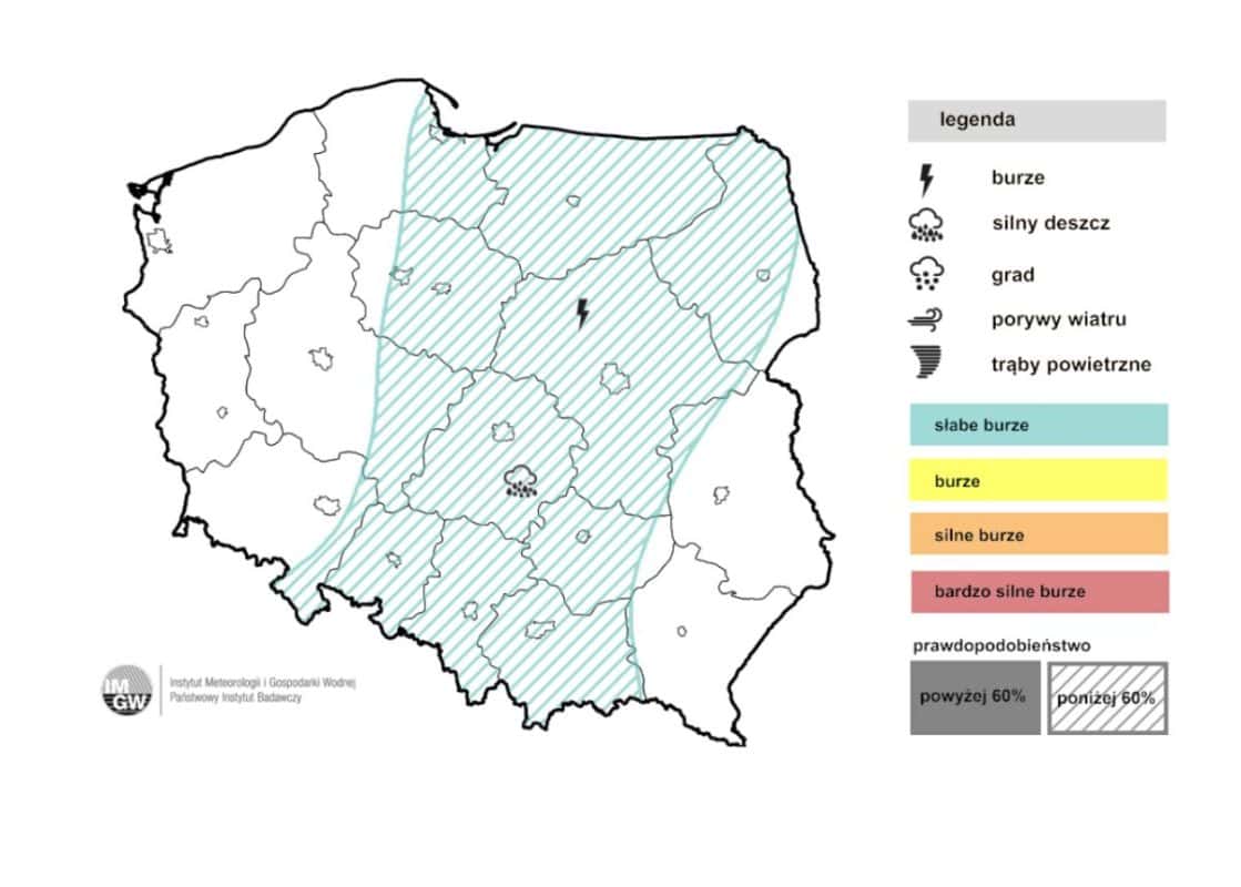 burze w kraju prognozowane