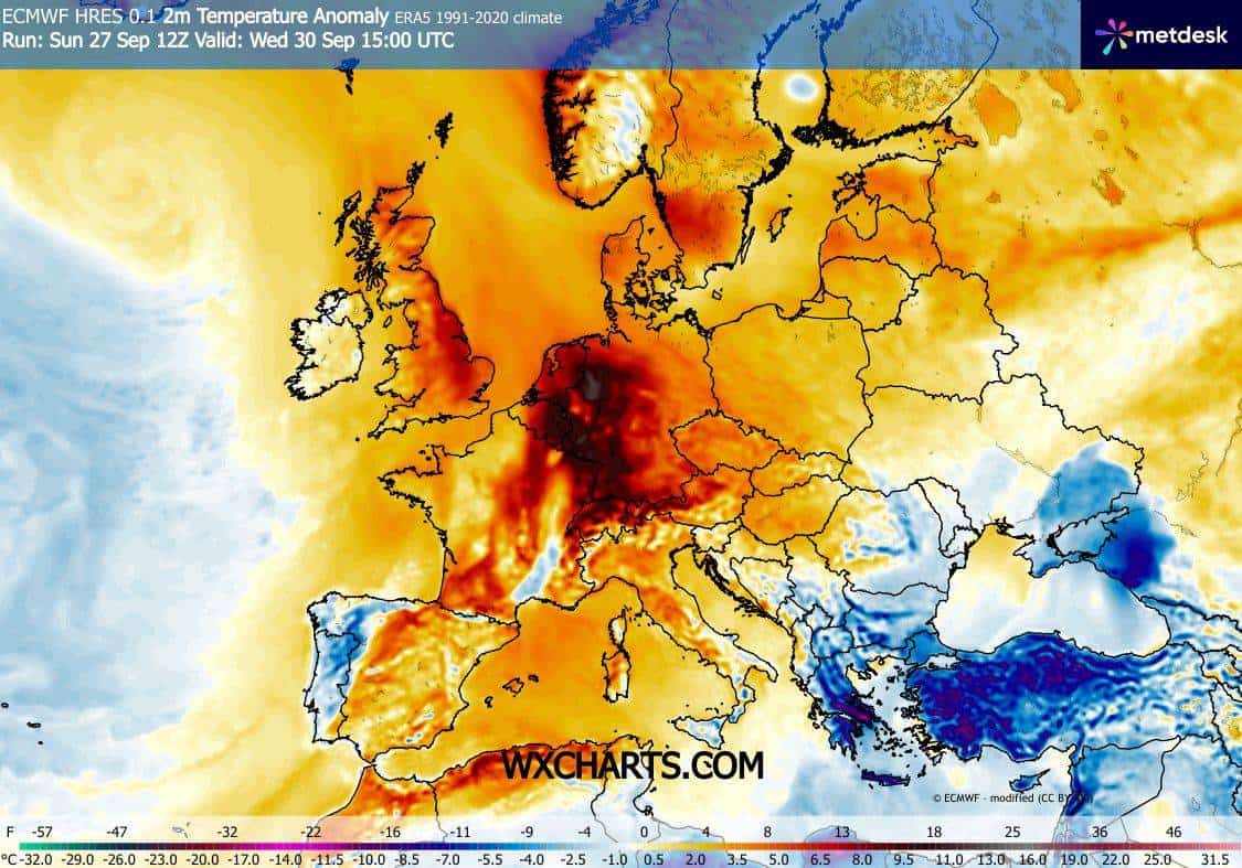 Dodatnia anomalia temperatury w Europie