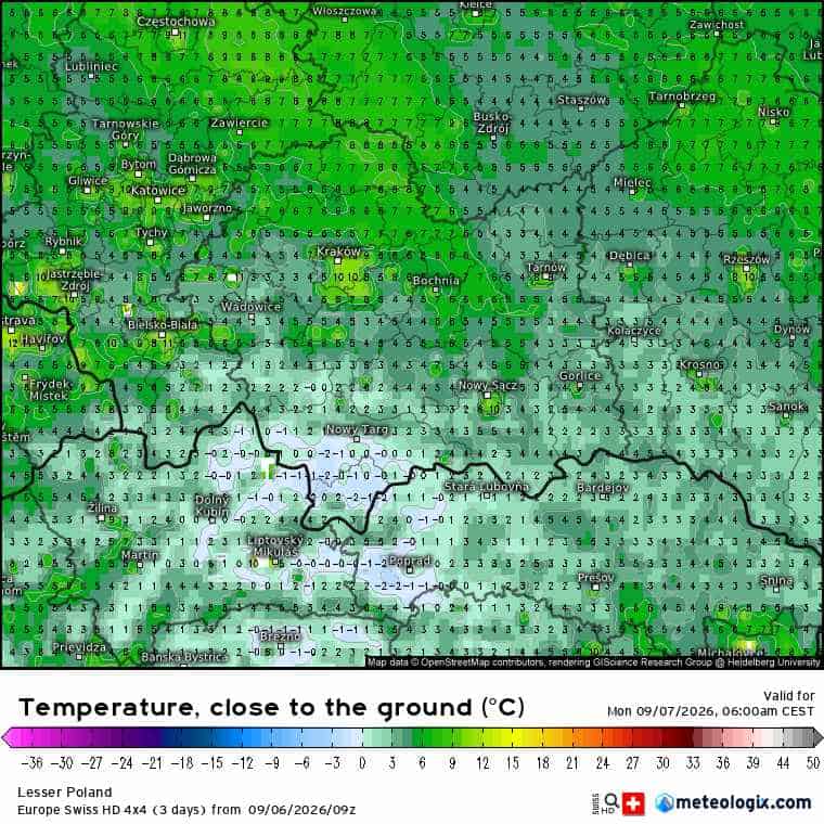 ujemna temperatura przy gruncie SWISS-HD