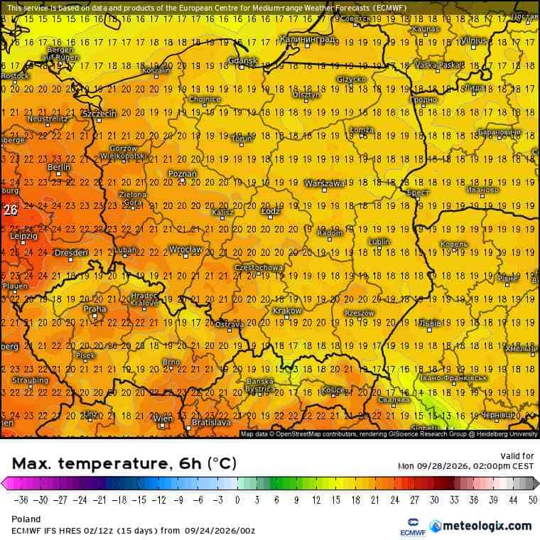 Prognoza modelu ECMWF z powrotem wysokich temperatur w Polsce. Brak mrozu