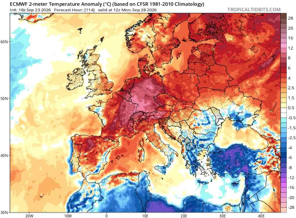 Spodziewana anomalia. ECMWF wskazuje na silne ocieplenie w Europie.