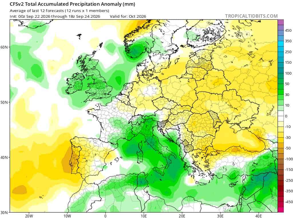 Model CFSv2 przewidujący okresy suchej aury pod wpływem wyżu.