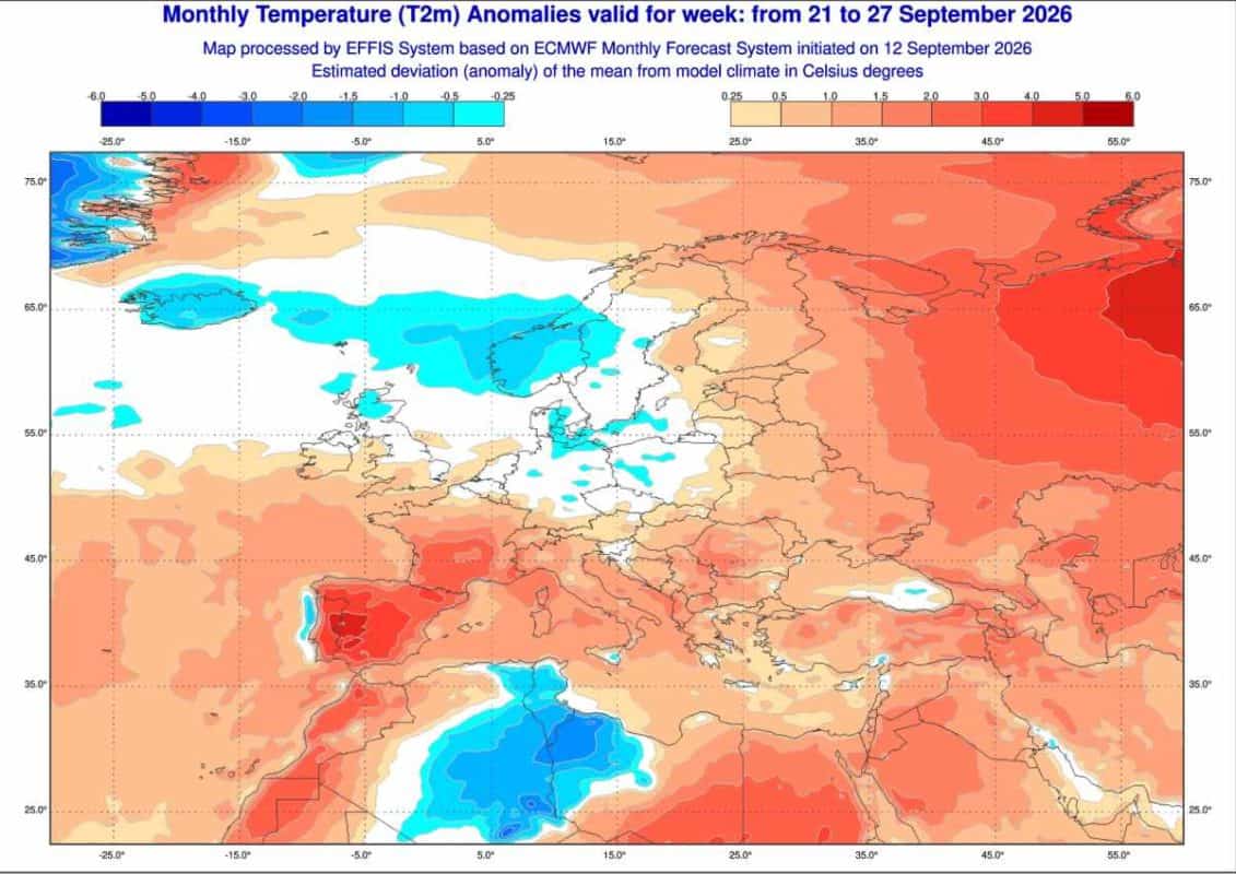 pogoda anomalia temperatury według ECMWF