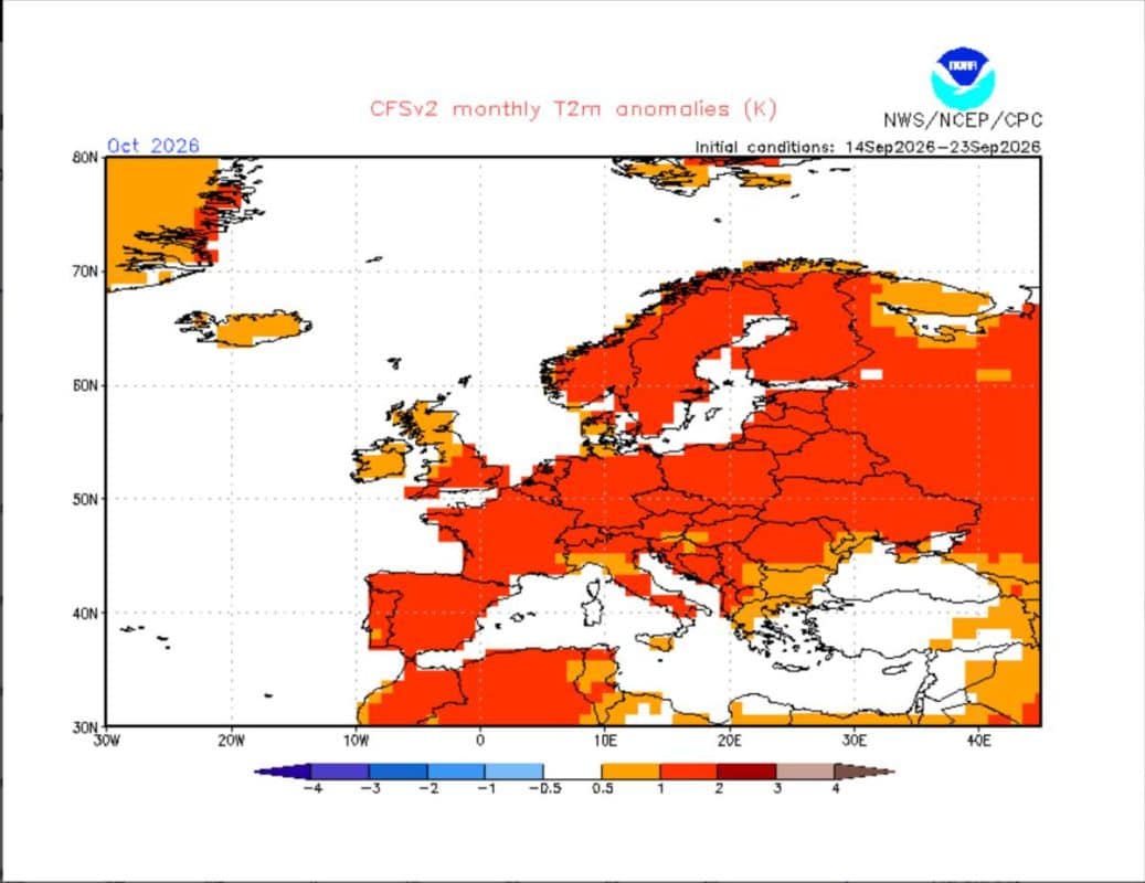 Model CFSv2 wskazujący na ocieplenie i wyższe temperatury w Europie. Pogoda długoterminowa klimatyczna
