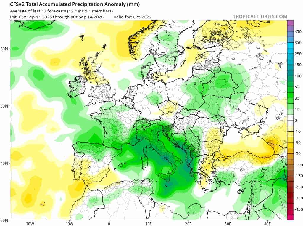  Amerykański model CFSv2 pokazuje jesienne ulewy i załamanie pogody w Europie.