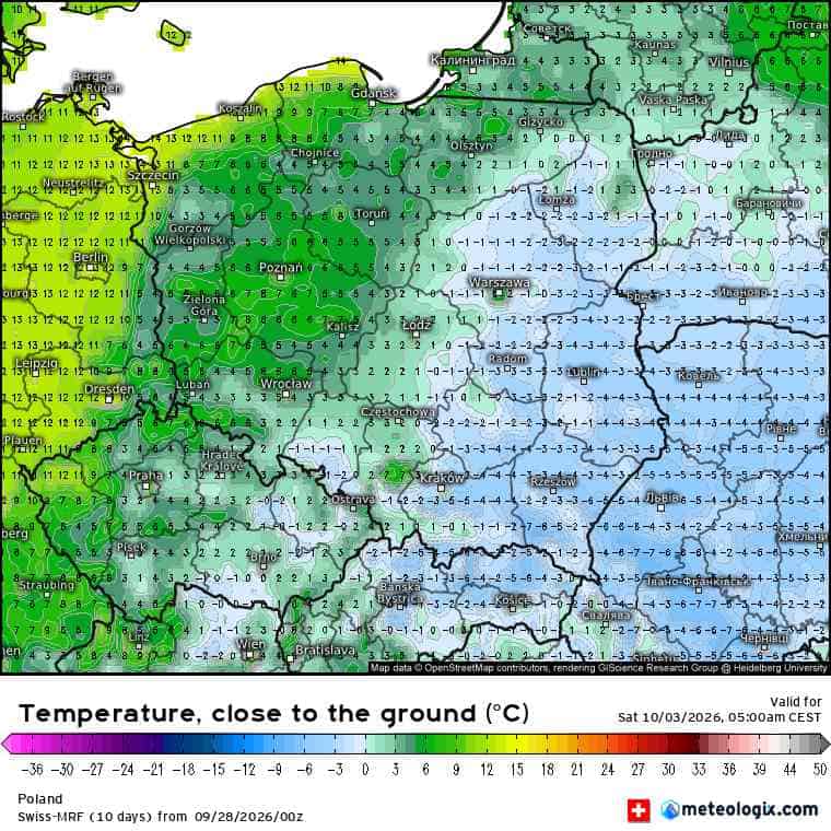  Nawet -7°C nad ranem wskutek radiacyjnego wychłodzenia przy gruncie.