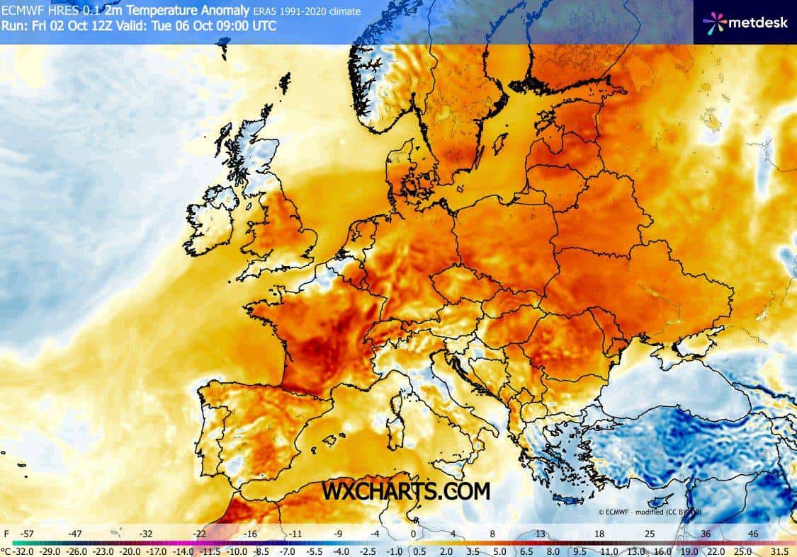 Upał w Europie. Dodatnia anomali powietrza