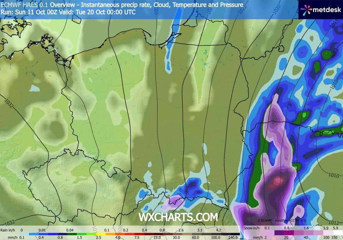 Pierwszy śnieg widać na mapach temperatury