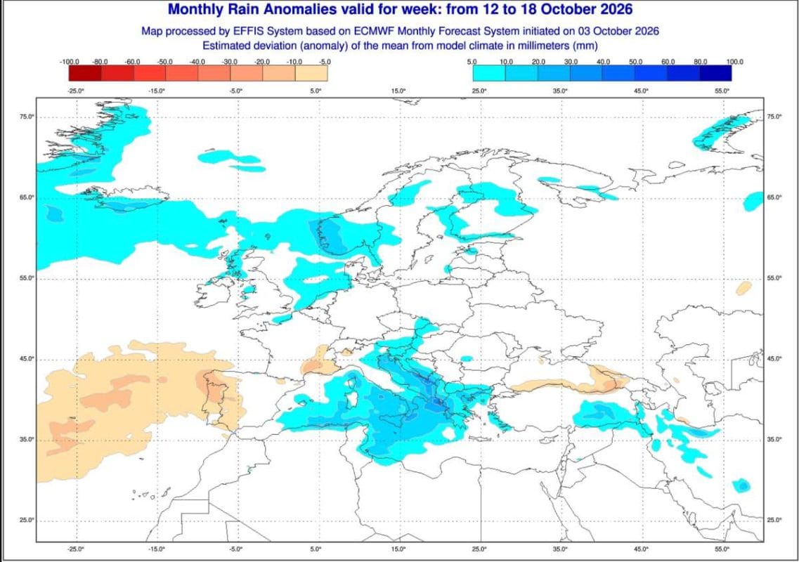 Model ECMWF przedstawia prognozę opadów do 18 października 2026 r. Przejście od babiego lata do dynamicznej jesieni.