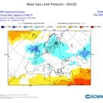 Prognoza anomalii ciśnienia na listopad 2026 r. według modelu CFSv2. Aktywność układów niżowych nad Europą.