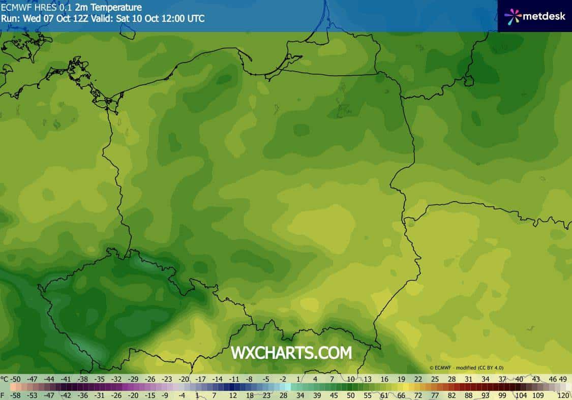 Pogoda na weekend. Mapa z prognozą temperatury na sobotę