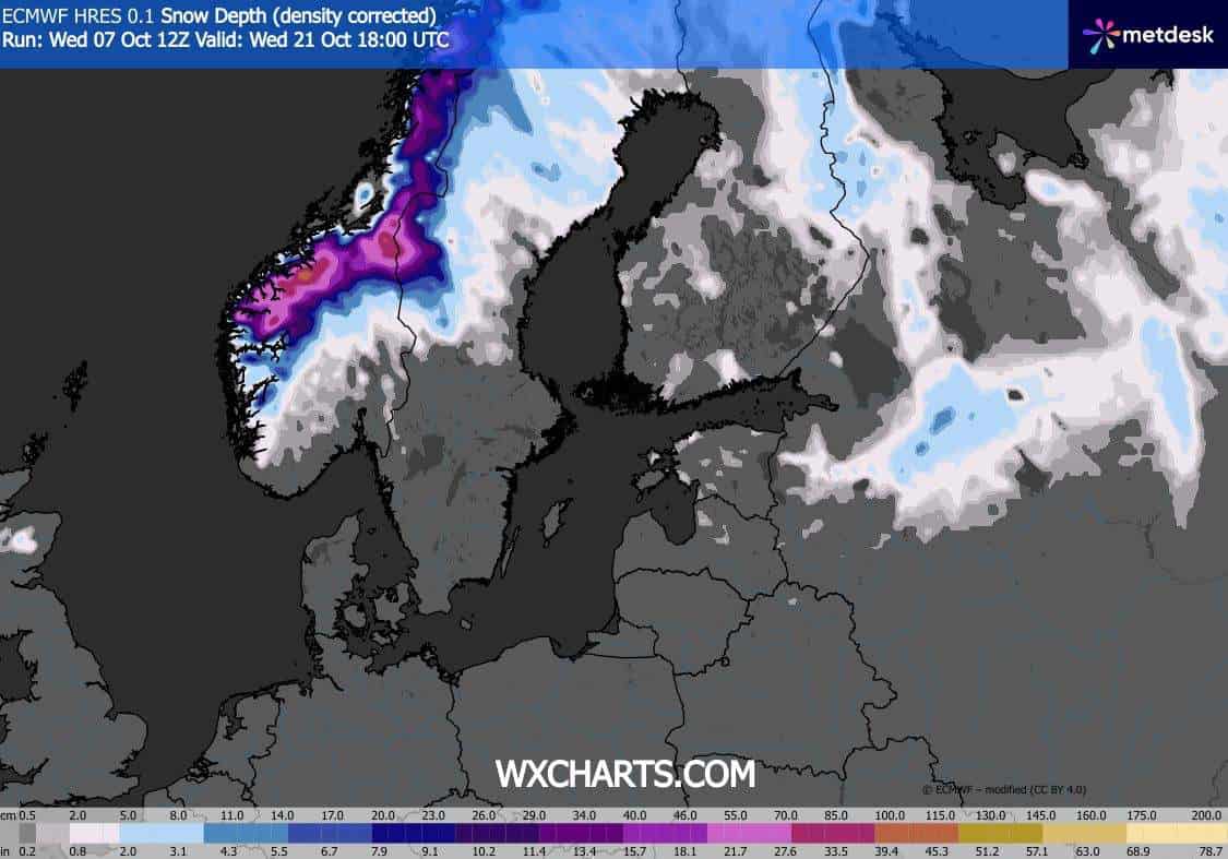 silne opady śniegu na północy Europy
