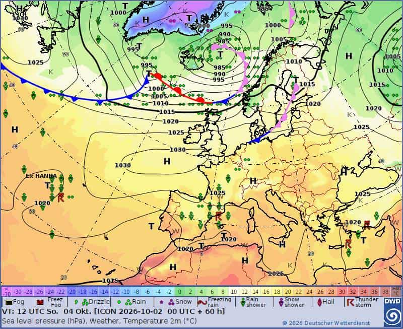 Upał w październiku w Europie. Sytuacja synoptyczna